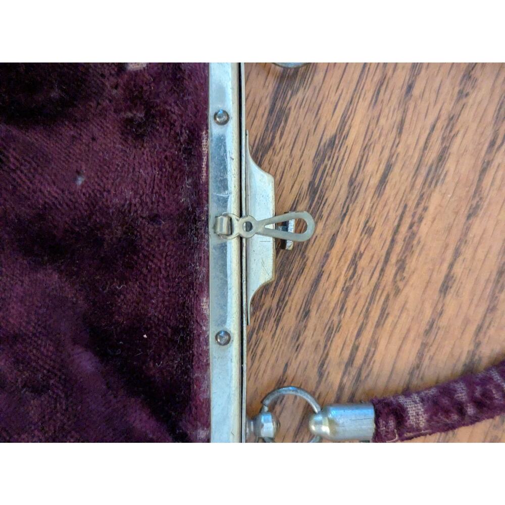 Antiqe Deep Purple Velvet Kiss-Lock Evening Bag Purse Top handle - Picture 3 of 14